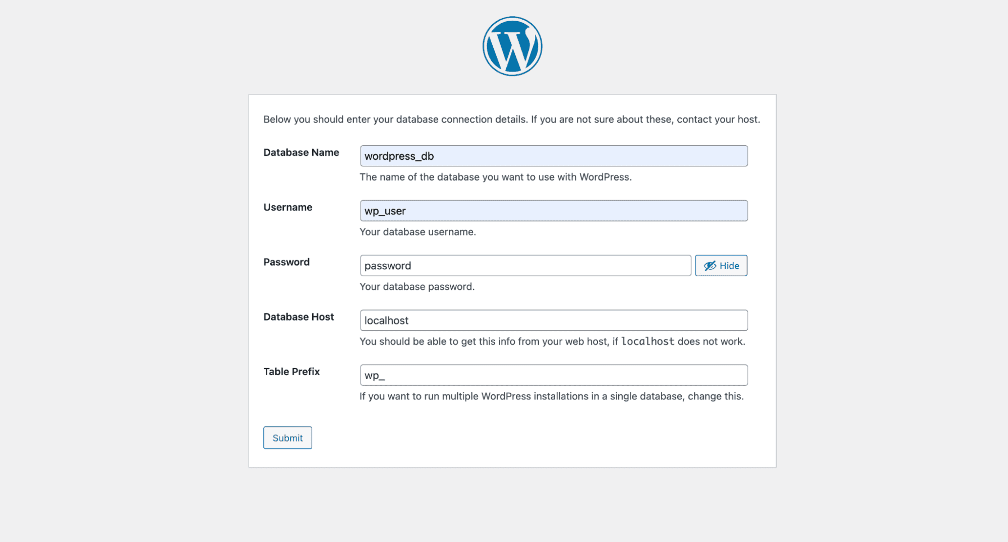Open your browser and start the installation.