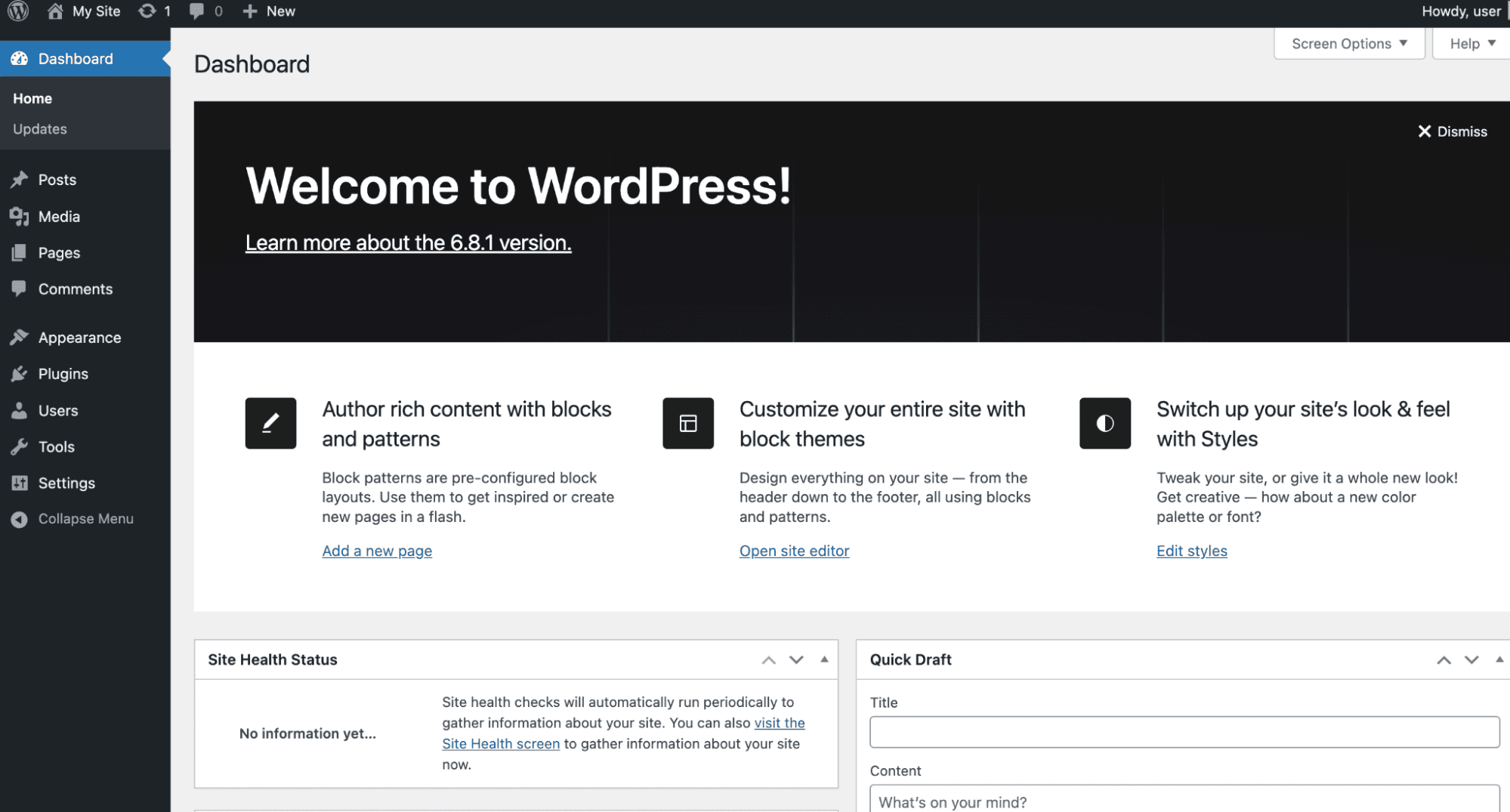 WordPress is now installed and ready to go.