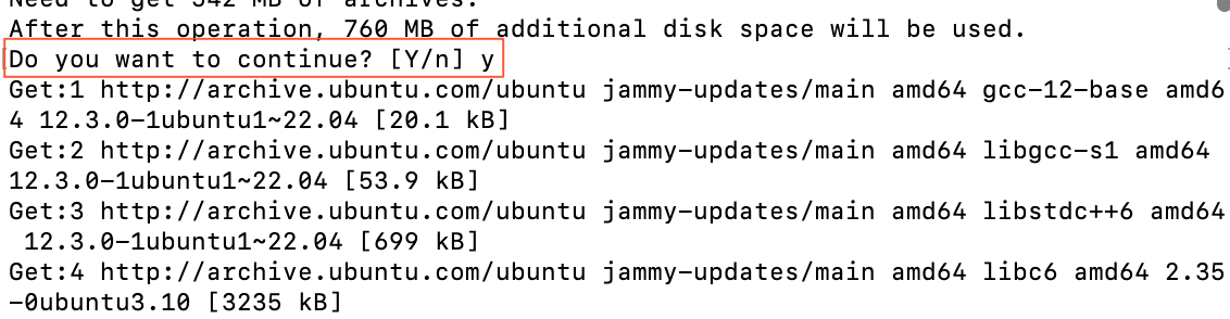Press “Y” to continue.
